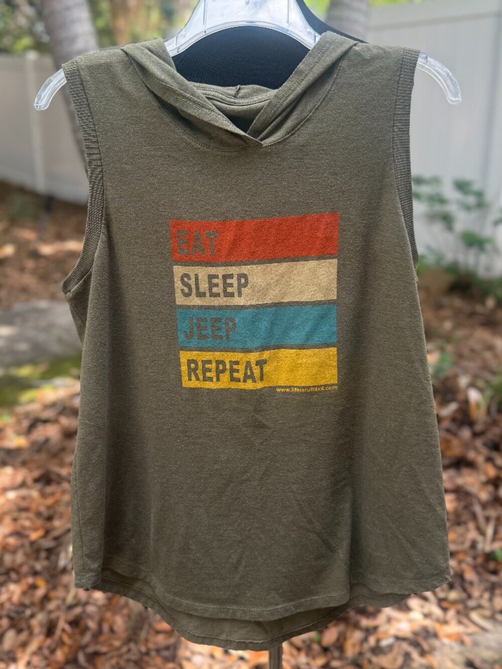 Life is Ruff 4x4 Sleeveless Hoodie Eat Sleep Jeep Repeat Women's Medium Green